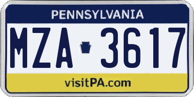 PA license plate MZA3617