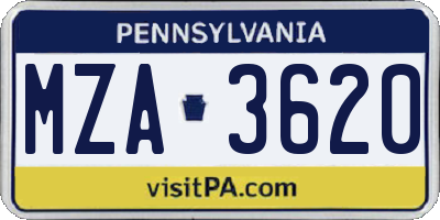 PA license plate MZA3620