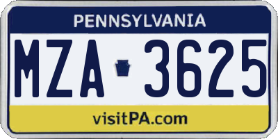 PA license plate MZA3625