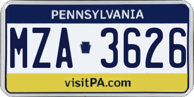PA license plate MZA3626