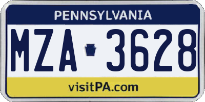 PA license plate MZA3628