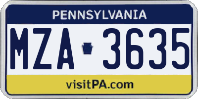 PA license plate MZA3635