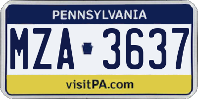 PA license plate MZA3637