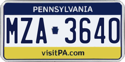 PA license plate MZA3640