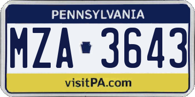 PA license plate MZA3643