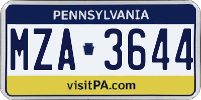 PA license plate MZA3644