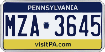 PA license plate MZA3645