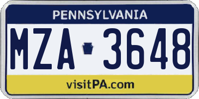 PA license plate MZA3648