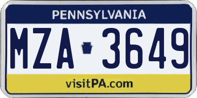 PA license plate MZA3649
