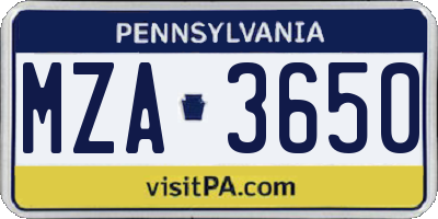 PA license plate MZA3650