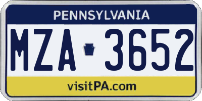 PA license plate MZA3652