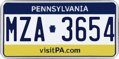 PA license plate MZA3654