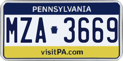 PA license plate MZA3669