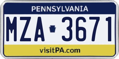 PA license plate MZA3671