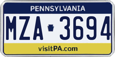 PA license plate MZA3694