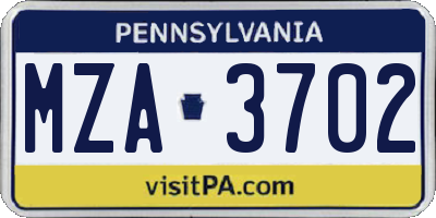 PA license plate MZA3702