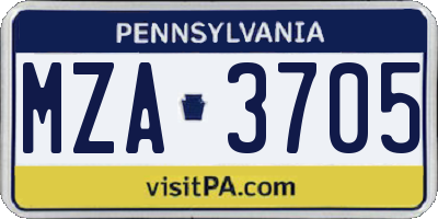 PA license plate MZA3705