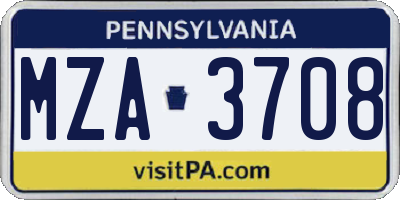 PA license plate MZA3708