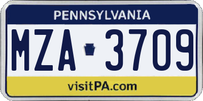PA license plate MZA3709