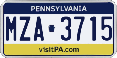 PA license plate MZA3715
