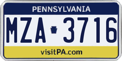 PA license plate MZA3716