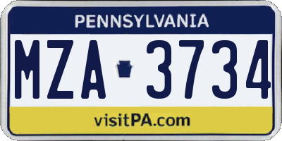 PA license plate MZA3734