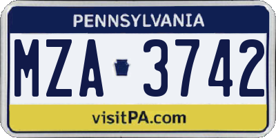 PA license plate MZA3742