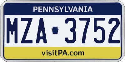 PA license plate MZA3752
