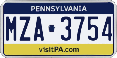 PA license plate MZA3754