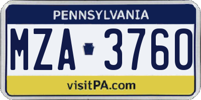 PA license plate MZA3760