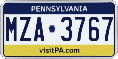 PA license plate MZA3767