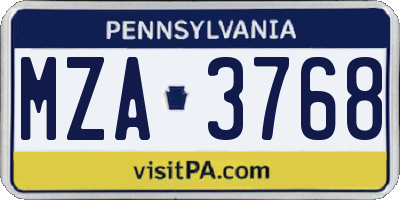 PA license plate MZA3768