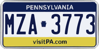 PA license plate MZA3773