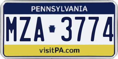 PA license plate MZA3774