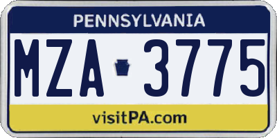 PA license plate MZA3775