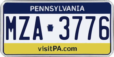 PA license plate MZA3776