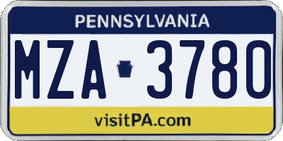 PA license plate MZA3780