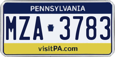 PA license plate MZA3783
