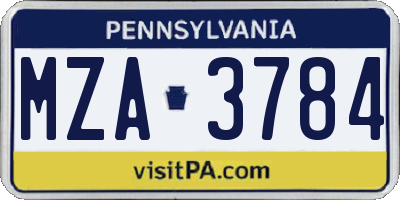 PA license plate MZA3784