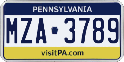 PA license plate MZA3789