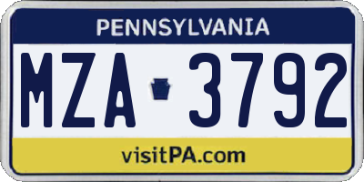PA license plate MZA3792