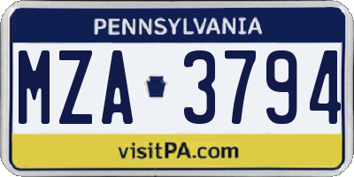 PA license plate MZA3794