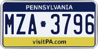PA license plate MZA3796