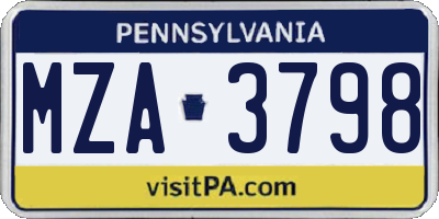 PA license plate MZA3798