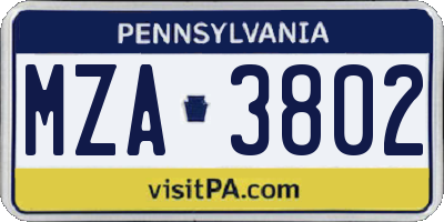 PA license plate MZA3802