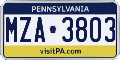 PA license plate MZA3803