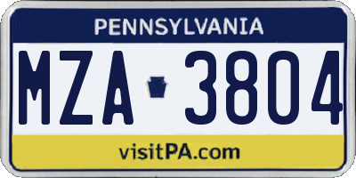 PA license plate MZA3804