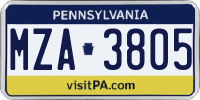 PA license plate MZA3805