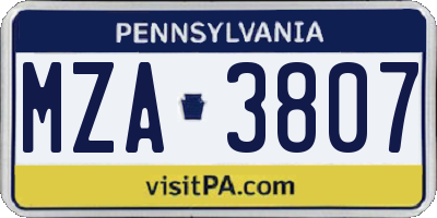 PA license plate MZA3807