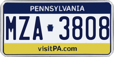 PA license plate MZA3808
